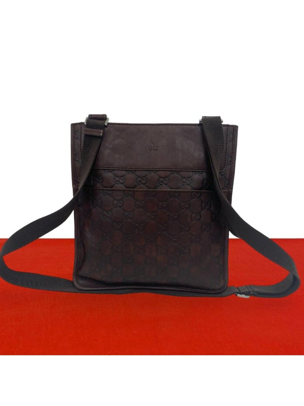 Gucci Guccissima Logo Leather Shoulder Bag Pochette Crossbody Cross Brown